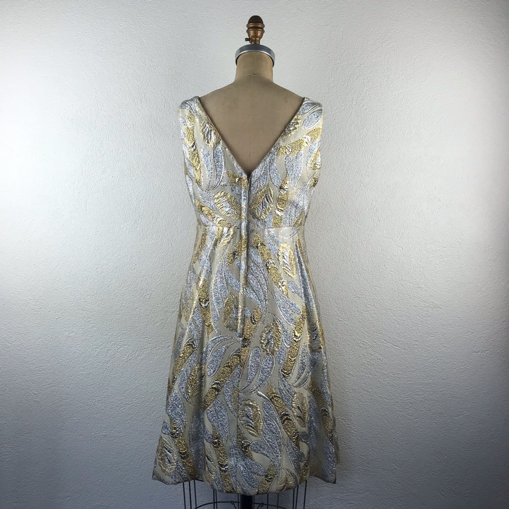 SOLD l 60s Silver Gold Lamè Metallic Bow Dress - Picture 7 of 13